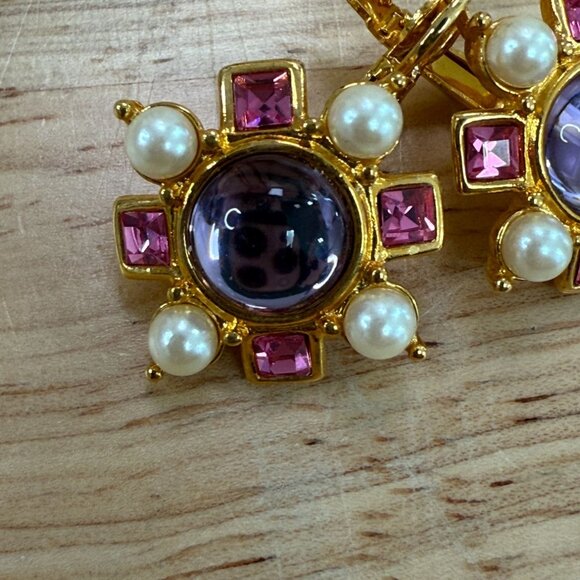 Joan Rivers Vintage Gold-Plated Earrings With Faux Pearl & Pink Crystal Accents - Picture 3 of 9